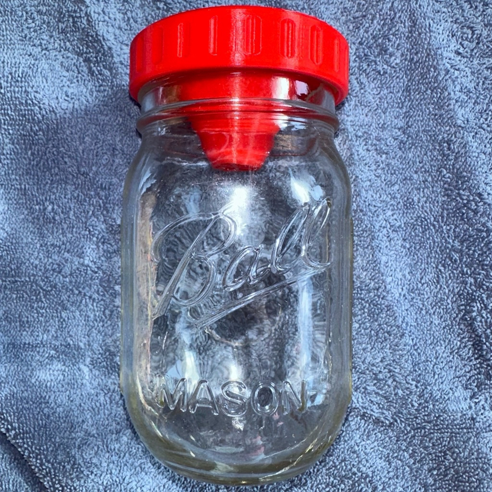 3D Printed Fruit Fly Mason Jar Trap Bright Red Lid With Pint Jar Complete Set